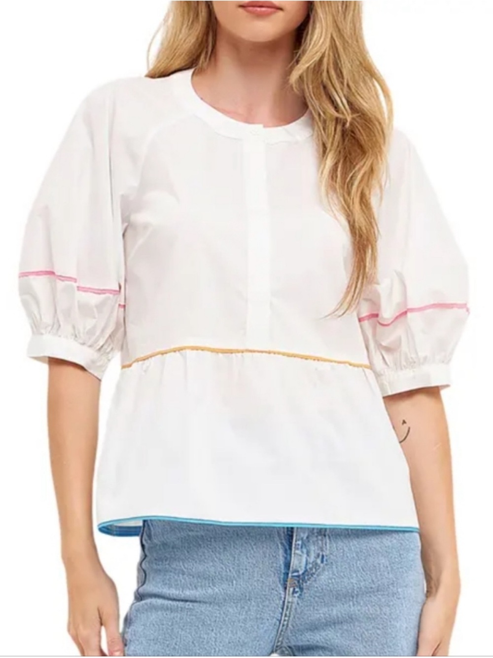 English‎ Factory Piping Detail Blouse In Ivory Size Small